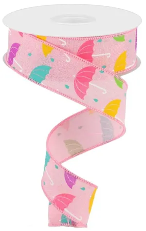1.5" Umbrella Ribbon on Pink - 10yds
