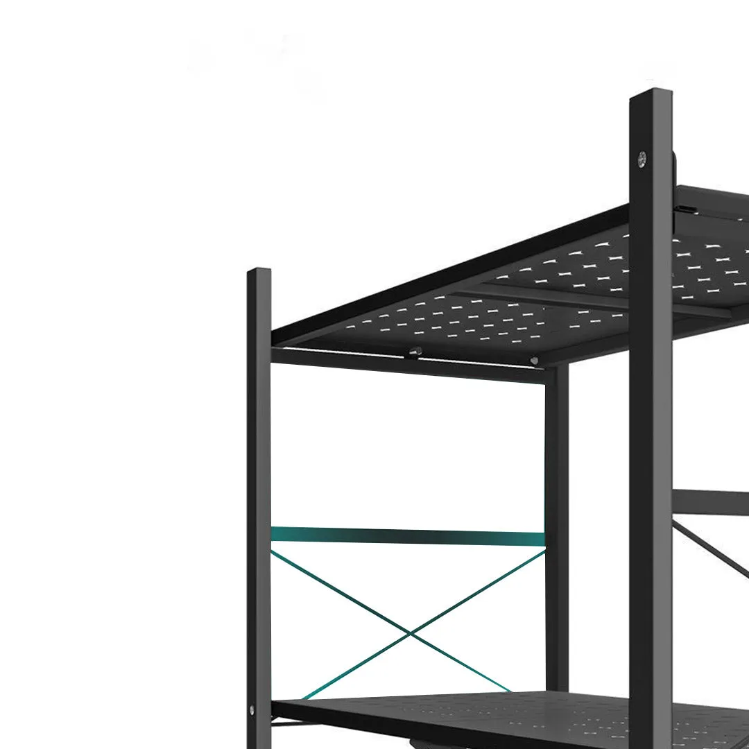 5 Tier Steel Foldable Display Stand Shelves Portable Storage Organiser W/ Wheels Black