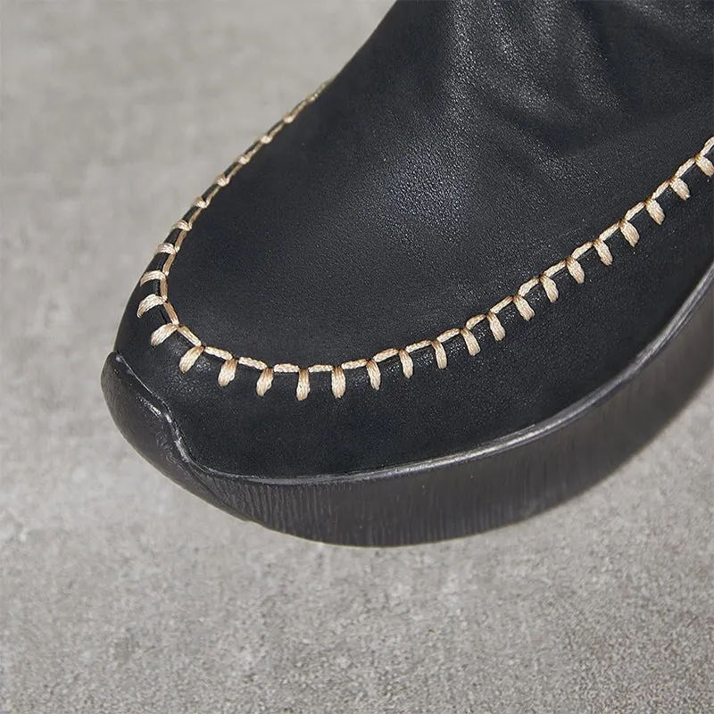 80mm Wedge Ankle Boots For Women Handmade Leather Designer Ankle Booties in Black/Coffee