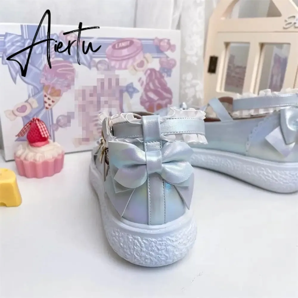 Aiertu  Kawaii Lolita Shoes Party Fashion Japanese Style Cute Mary Janes Women Shoes Sweet Bow Tie Patchwork Buckle Ladies Footwear