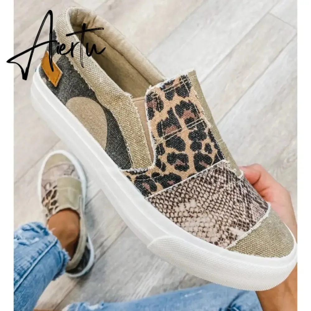 Aiertu Women Flat Shoes Casual Summer Patchwork Printed Leisure Loafers Women Shoes Canvas Slip On Sneakers Women's Vulcanize Shoes