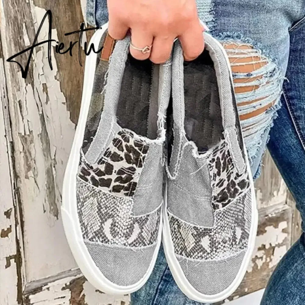 Aiertu Women Flat Shoes Casual Summer Patchwork Printed Leisure Loafers Women Shoes Canvas Slip On Sneakers Women's Vulcanize Shoes