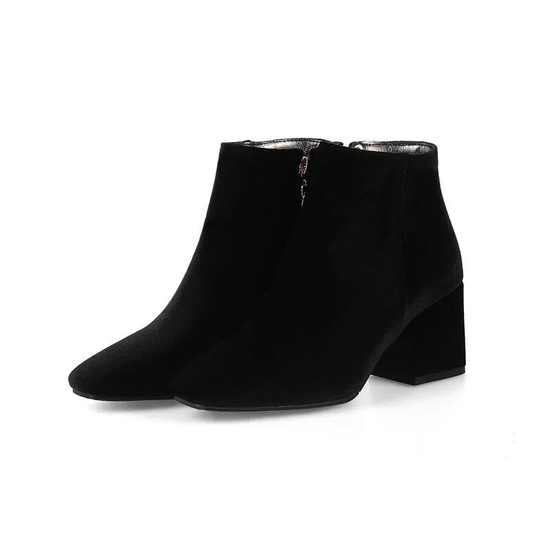 Amozae- Brand Velvet Women's Ankle Boots 2024 Winter Fashion Women Boots Thick Med Heel Short Shoes Woman Large Size Black Red Green
