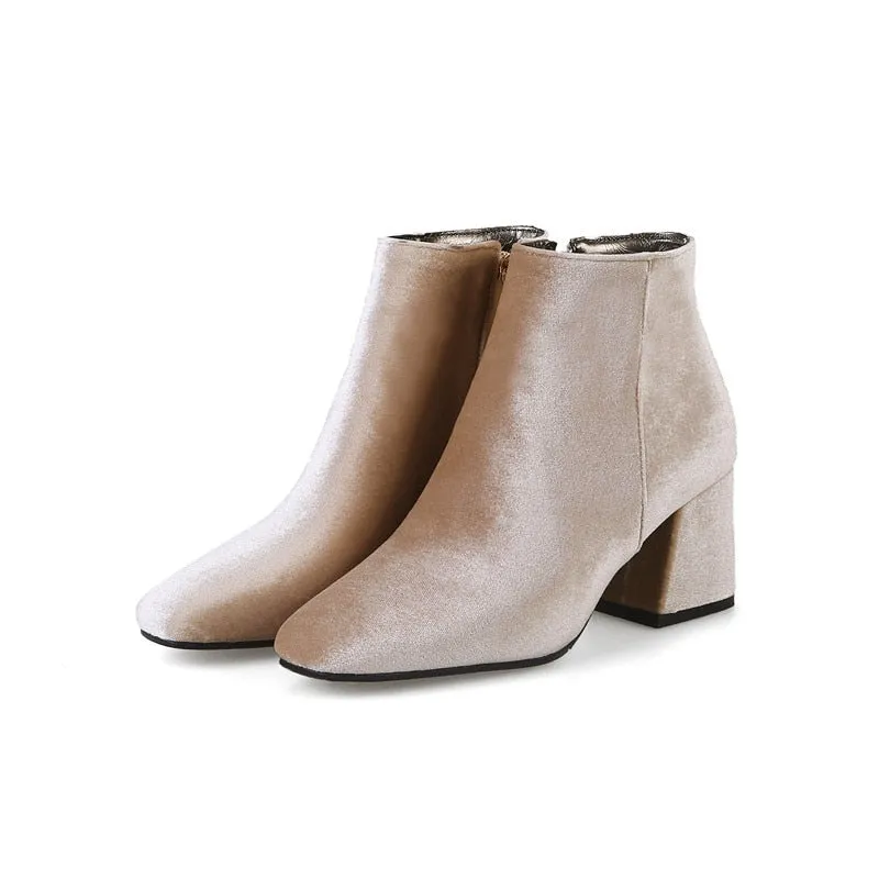 Amozae- Brand Velvet Women's Ankle Boots 2024 Winter Fashion Women Boots Thick Med Heel Short Shoes Woman Large Size Black Red Green