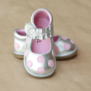 Angel Baby Girls Polka Dot Mary Jane with Pleated Ruffle Strap