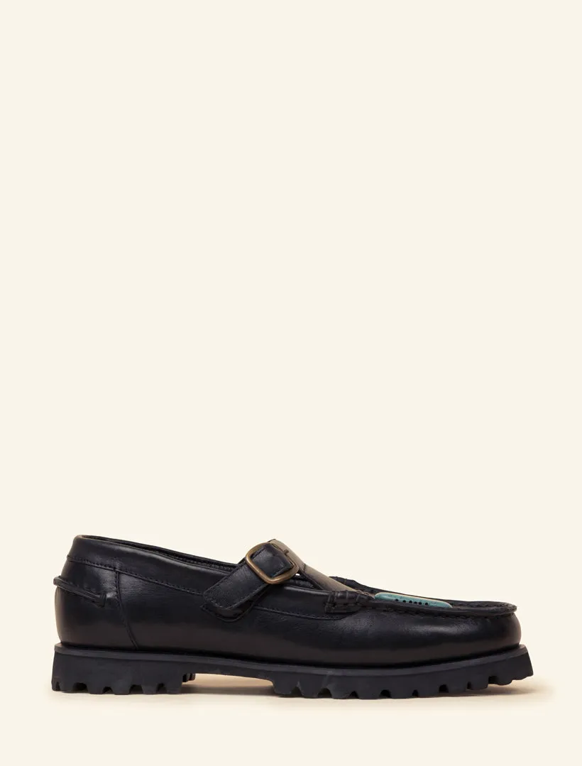 Askari Chunky Mary Janes Black Leather Turquoise