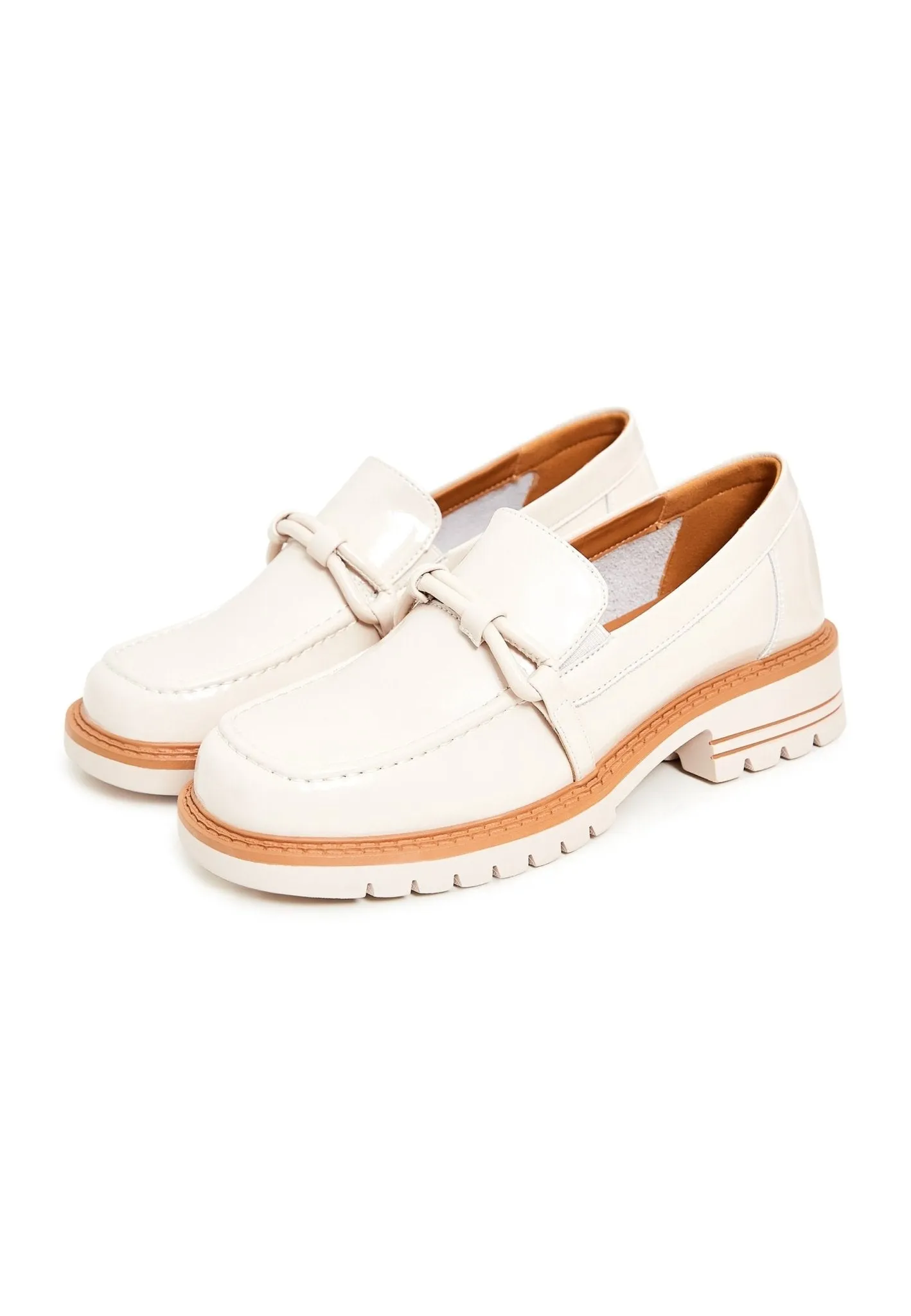 Block Heels Loafers - Beige