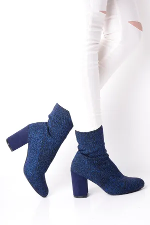 Blue Glitter Stretch Sock Boots