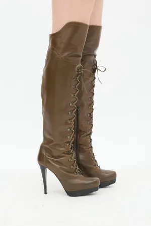 Brown Leather Thigh High Boot