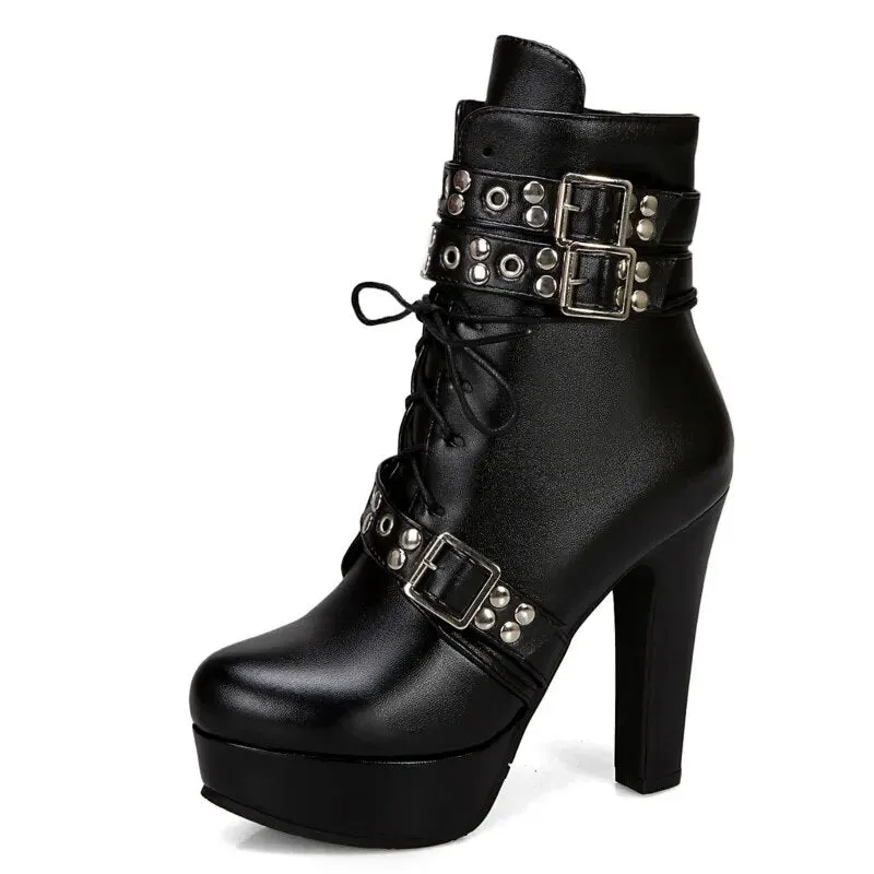 Buckle Detail High Heel Platform Ankle Boots