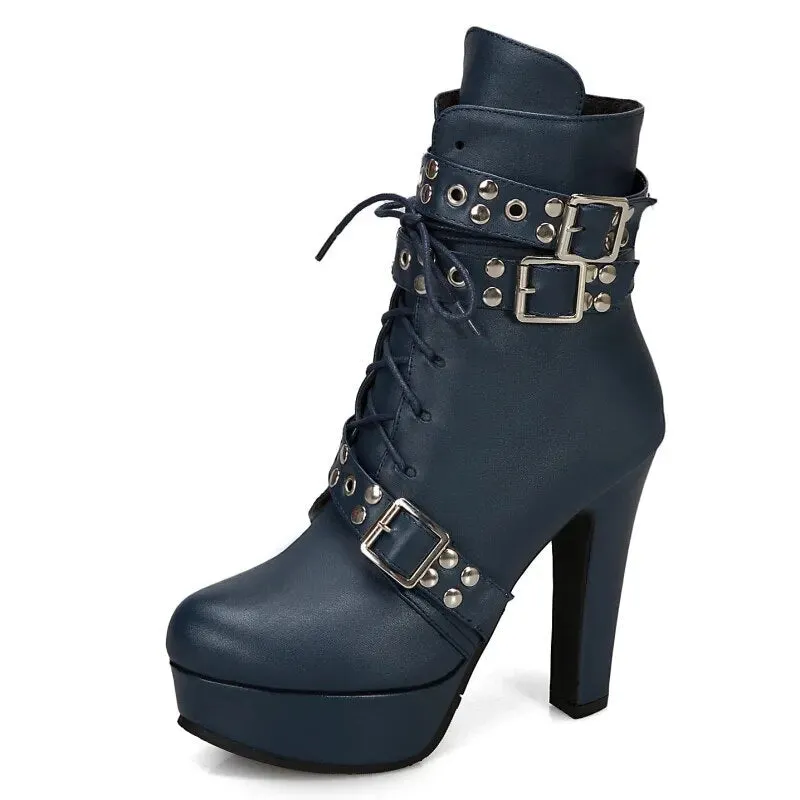Buckle Detail High Heel Platform Ankle Boots