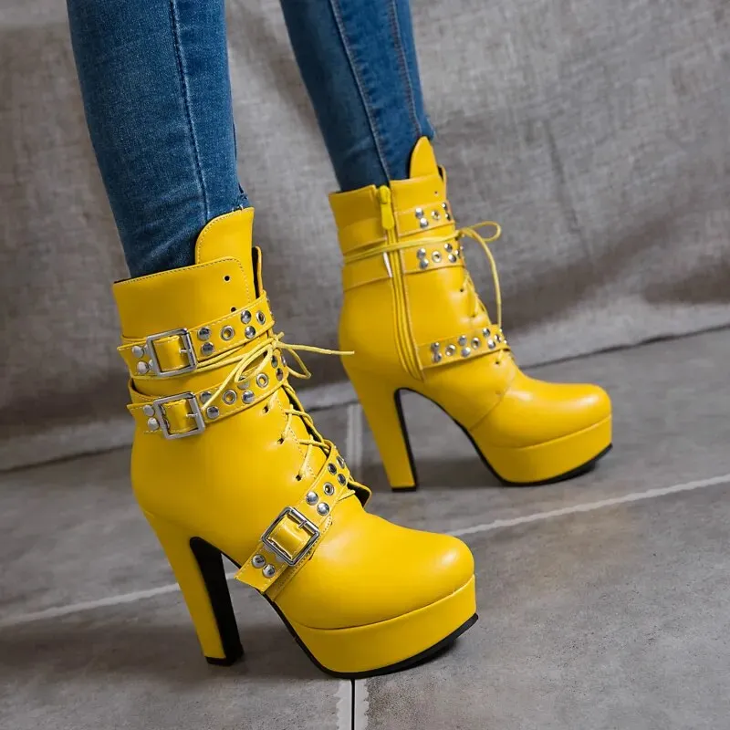 Buckle Detail High Heel Platform Ankle Boots
