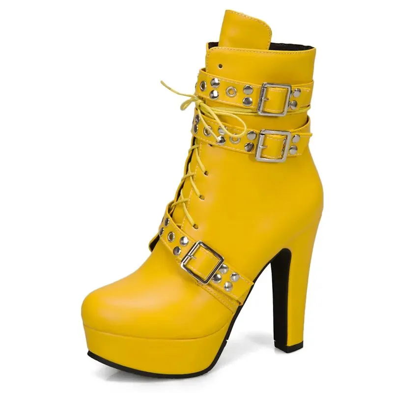 Buckle Detail High Heel Platform Ankle Boots