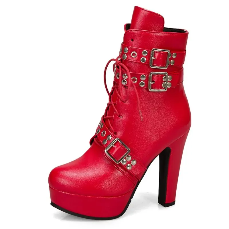 Buckle Detail High Heel Platform Ankle Boots
