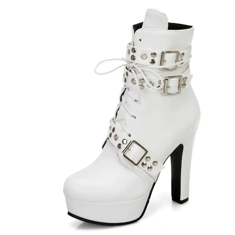 Buckle Detail High Heel Platform Ankle Boots