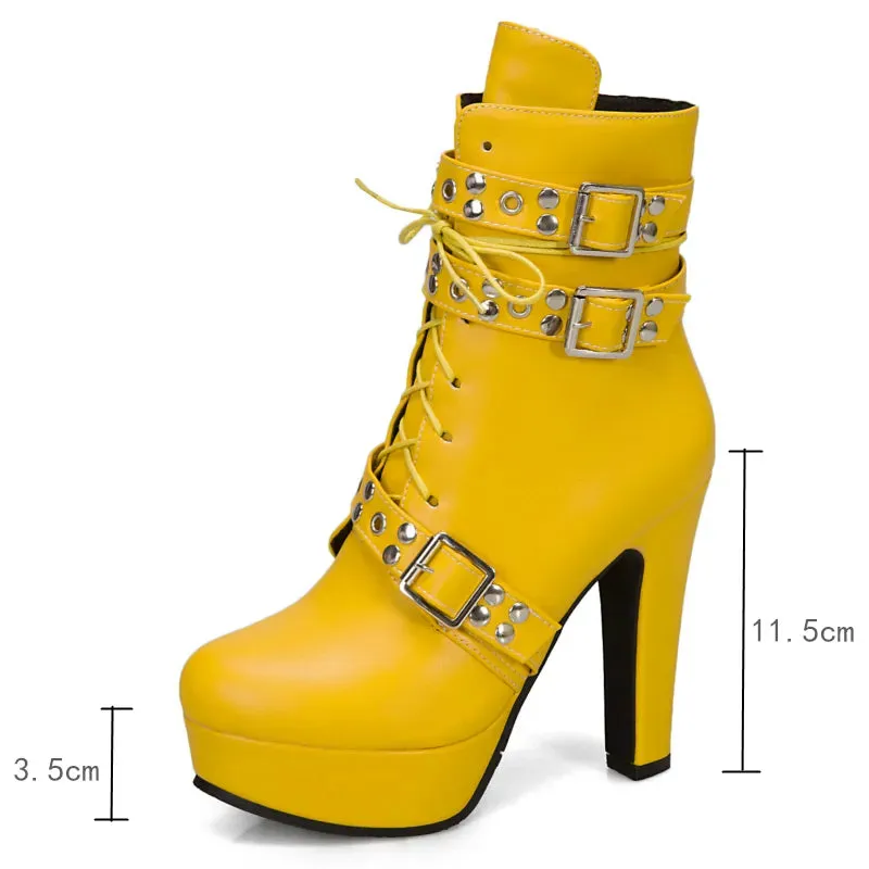 Buckle Detail High Heel Platform Ankle Boots