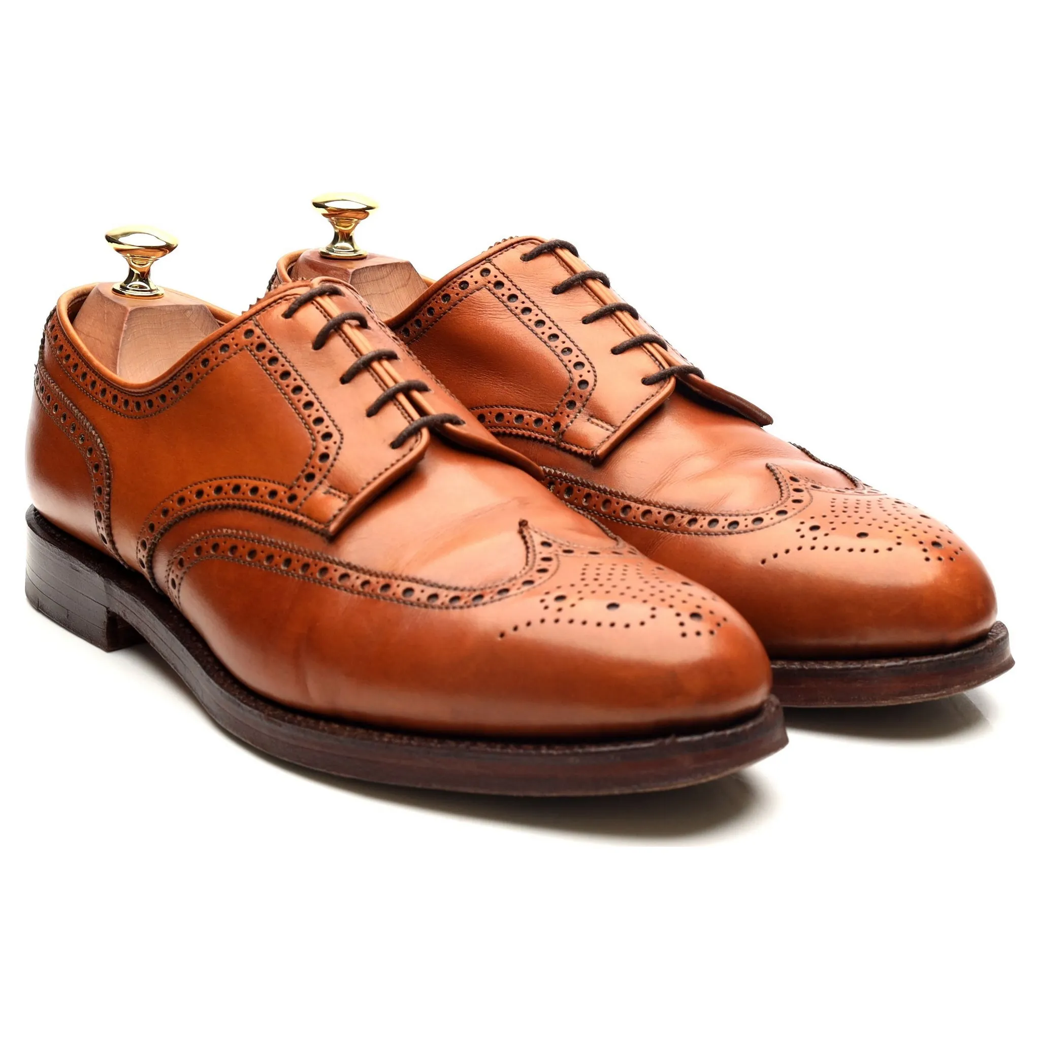 'Cardiff' Tan Brown Leather Derby Brogues UK 9.5 E