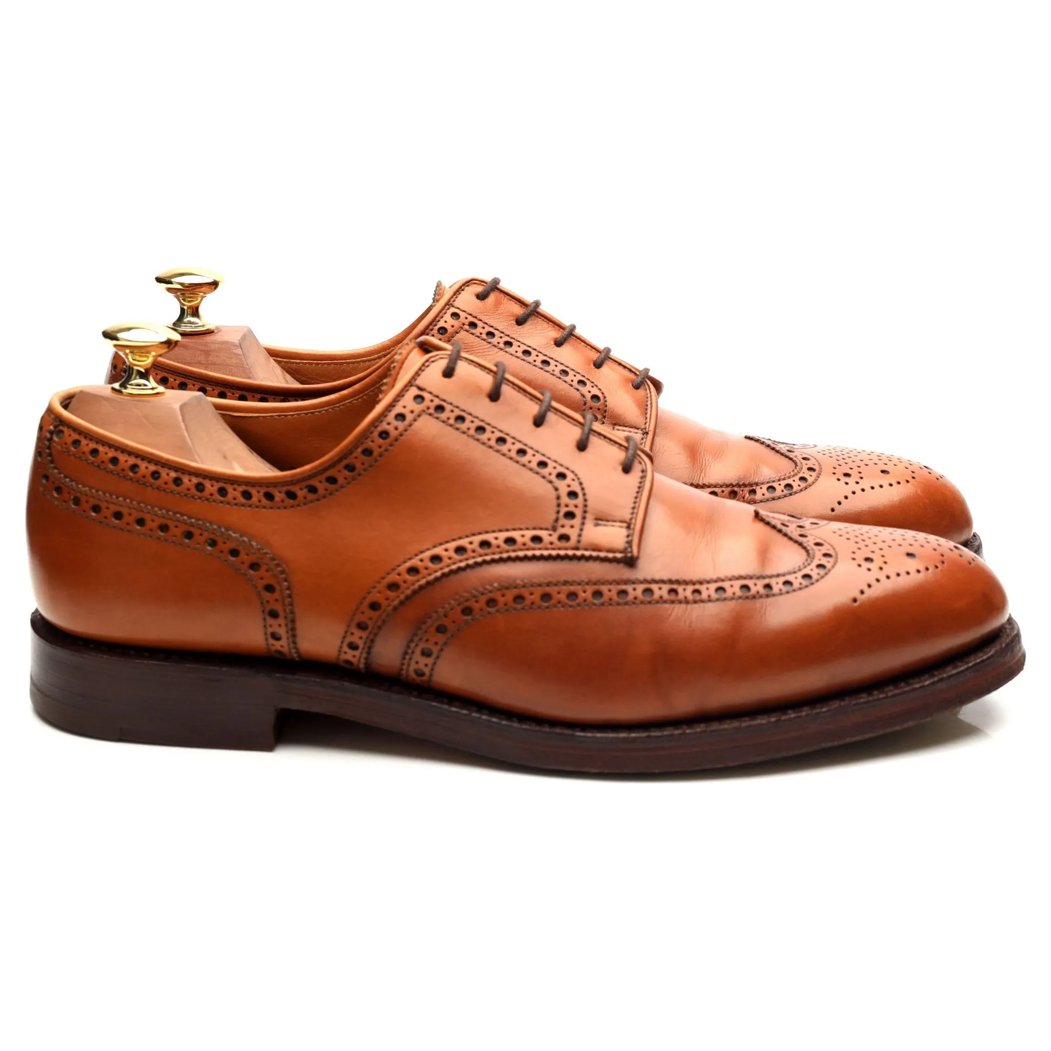'Cardiff' Tan Brown Leather Derby Brogues UK 9.5 E