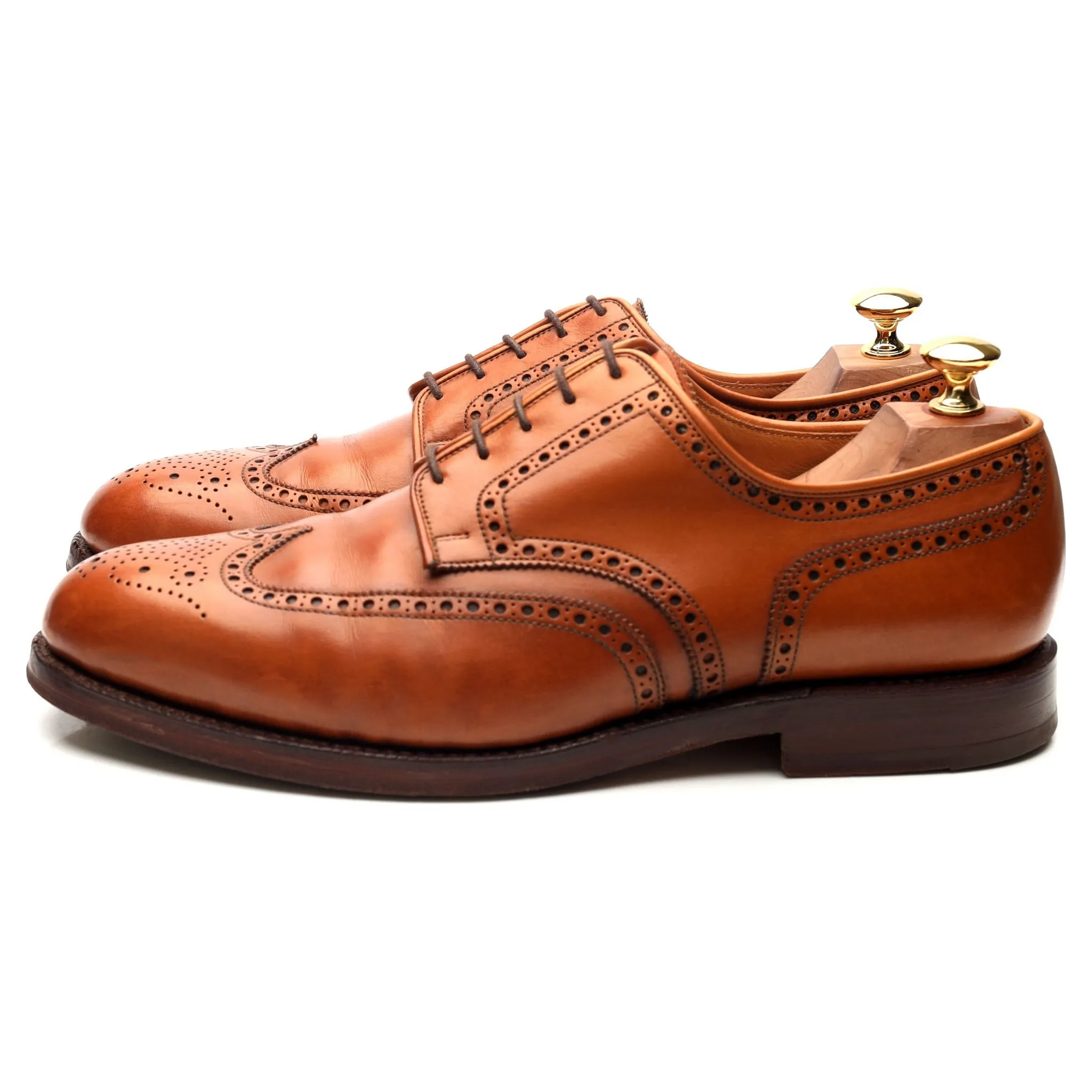 'Cardiff' Tan Brown Leather Derby Brogues UK 9.5 E