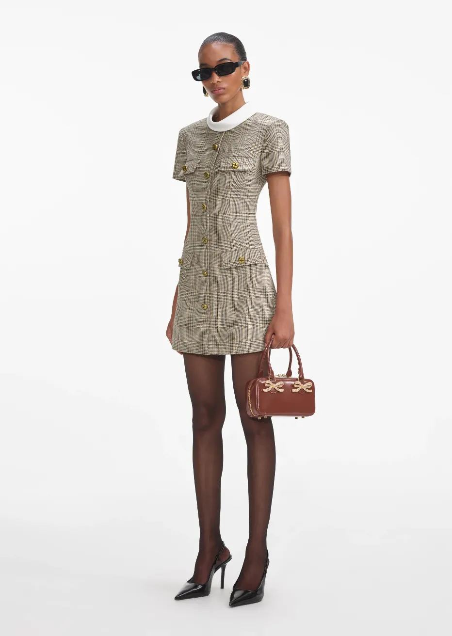 Check Wool Mini Dress - Brown White