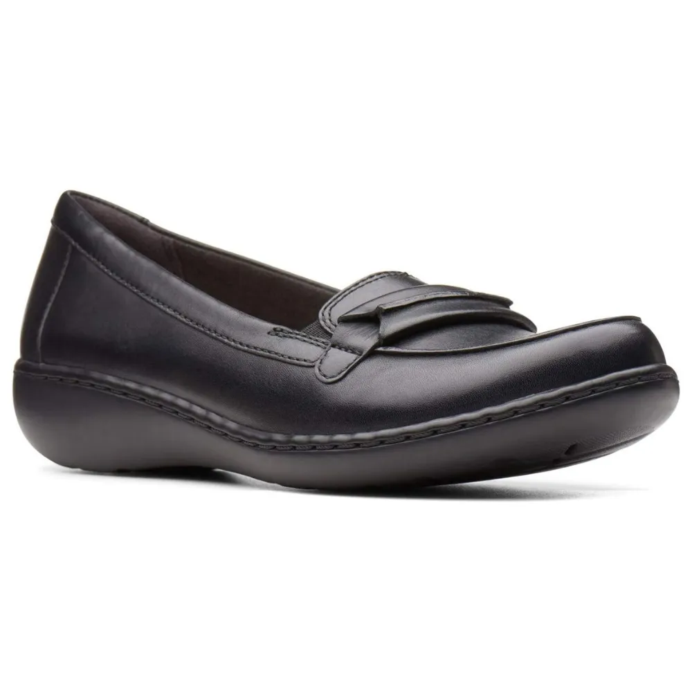 Clarks Ashland Lily Black Leather Loafers (Women's)