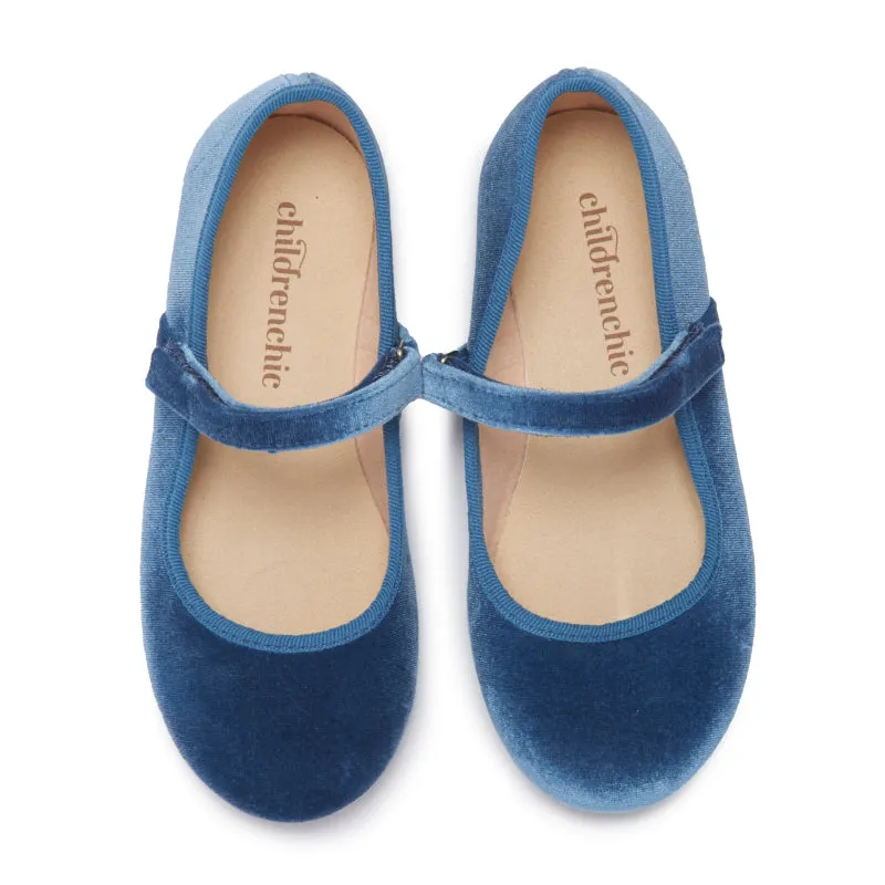 Classic Velvet Mary Janes in Blue by childrenchic