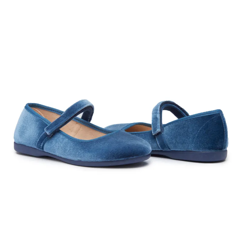 Classic Velvet Mary Janes in Blue by childrenchic