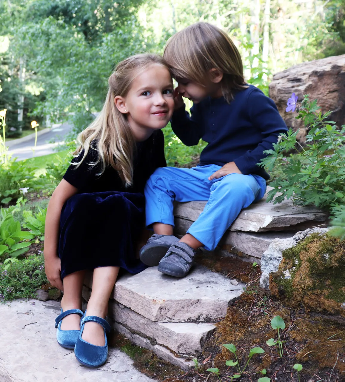 Classic Velvet Mary Janes in Blue by childrenchic