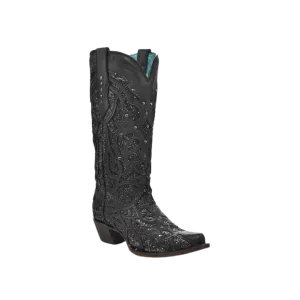 Corral Boots Women's Inlay And Studs Snip Toe Black Glitter Boots