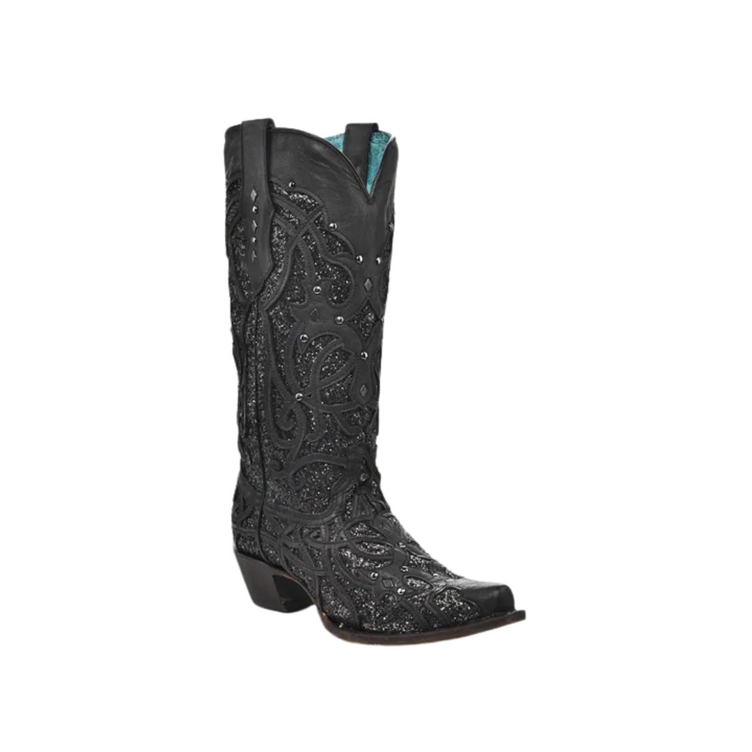 Corral Boots Women's Inlay And Studs Snip Toe Black Glitter Boots