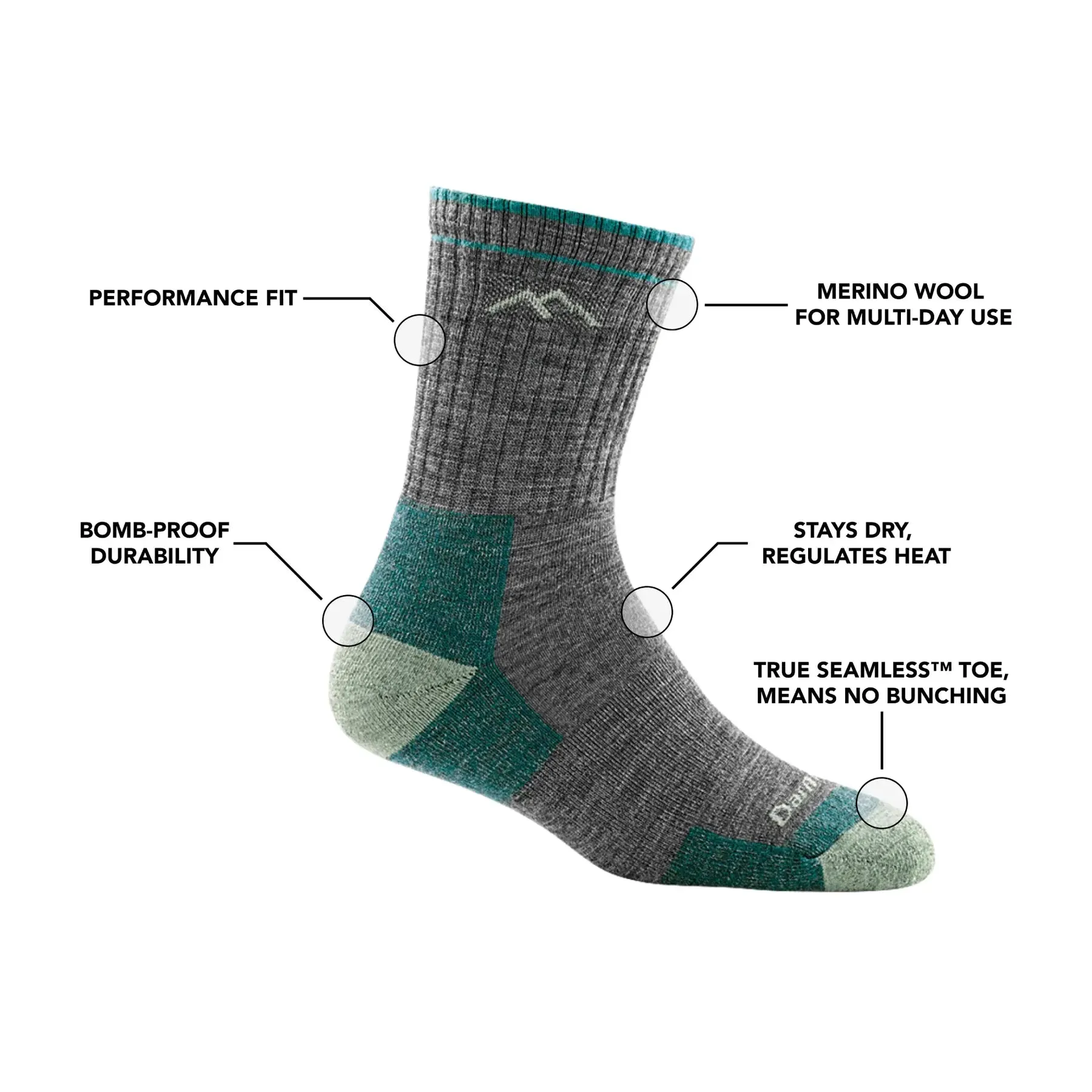 Darn Tough 1903 Women's Hiker Micro Crew Midweight Hiking Sock - Sage