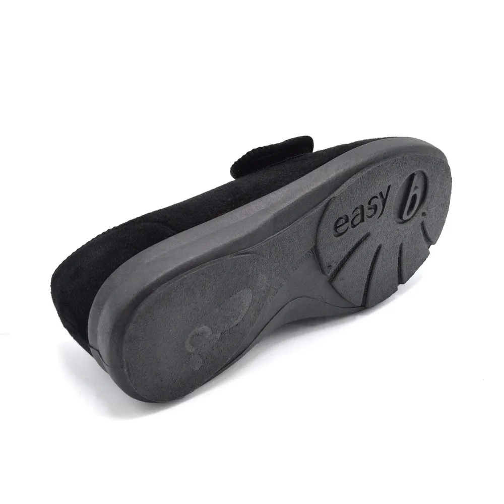 DB Caroline - Ladies Extra Wide Fit Velcro Slipper - Black 6E Fitting
