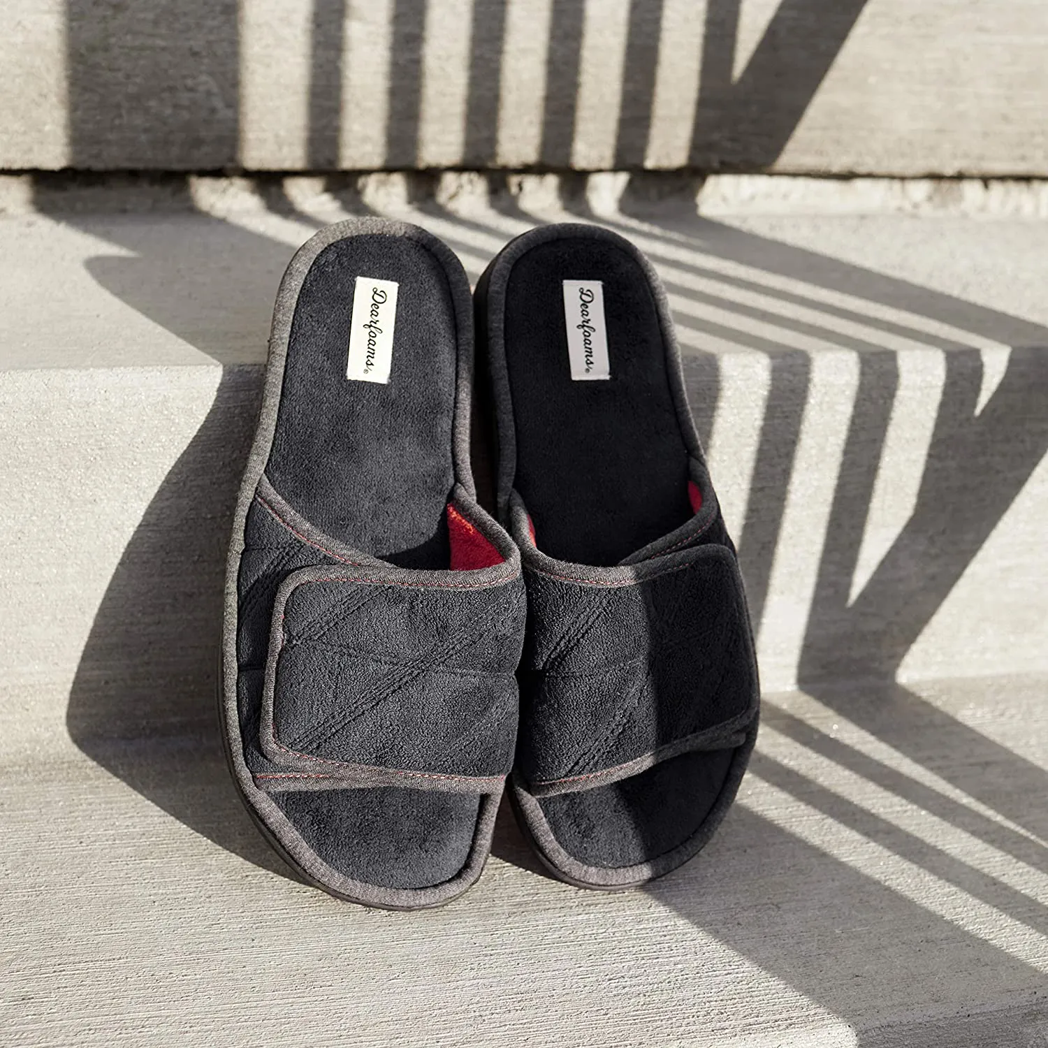 Dearfoams Men's Cooper Quilted Terry Adjustable Slide Slipper