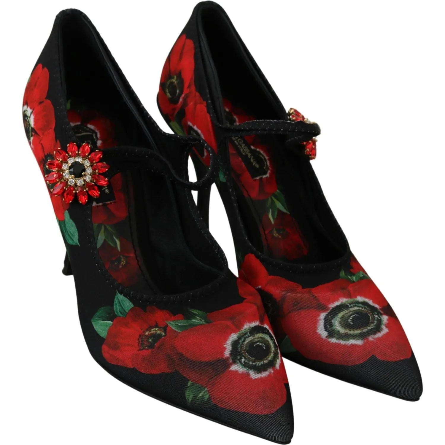 Dolce & Gabbana Floral Mary Janes Pumps with Crystal Detail