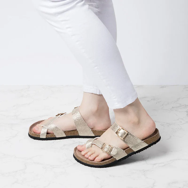 Double Buckle Cork Footbed Slippers
