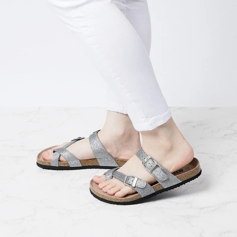 Double Buckle Cork Footbed Slippers