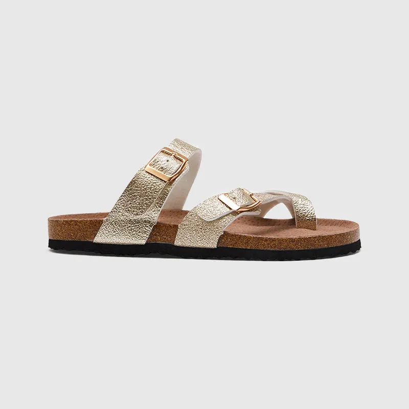 Double Buckle Cork Footbed Slippers