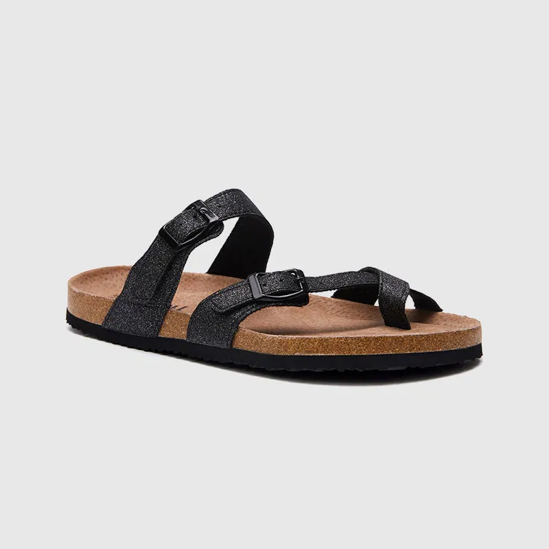 Double Buckle Cork Footbed Slippers