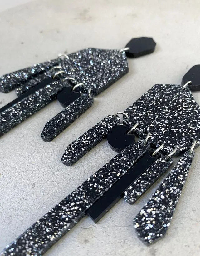 Drop Earrings Black Glitter