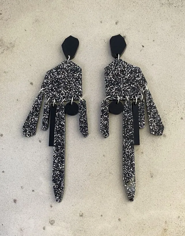 Drop Earrings Black Glitter