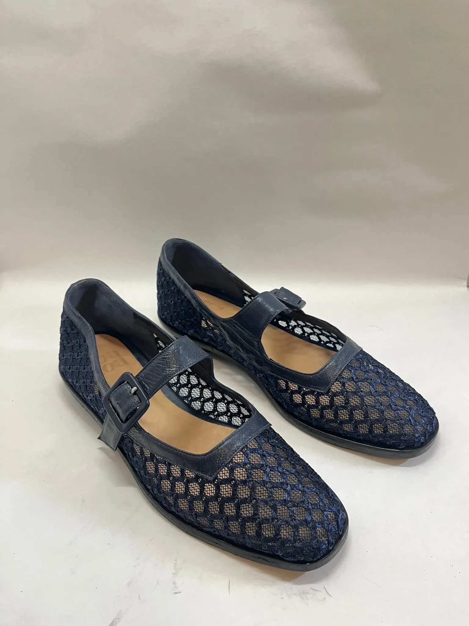Eugenia Flat in Indigo Mesh Size 37