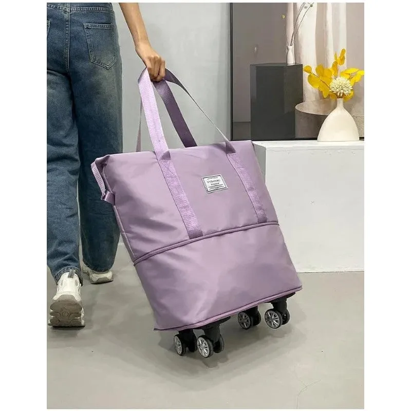 Expandable foldable duffel bag suitcase with Removable Wheels S -Black