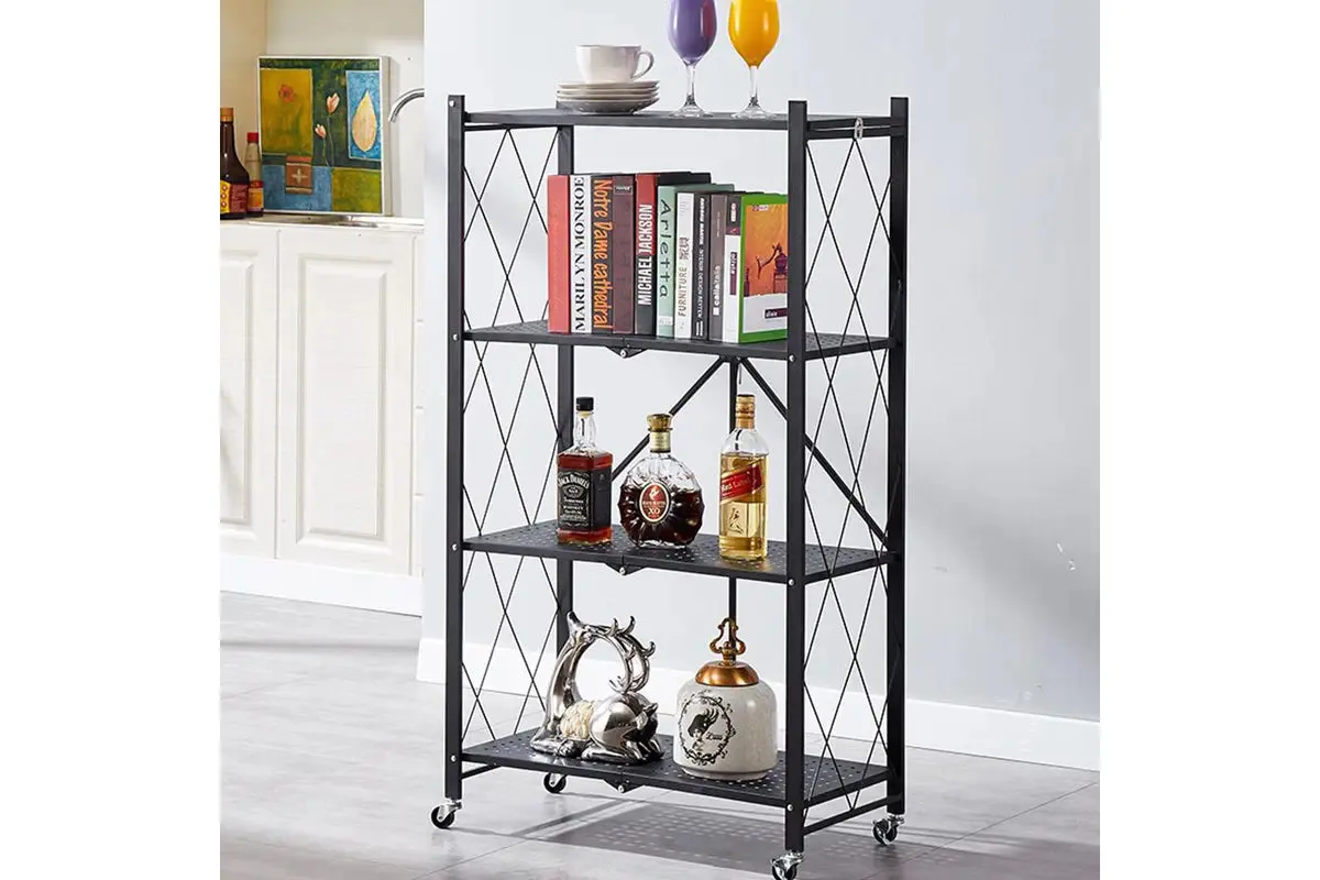 Foldable 4 Tier Kitchen Trolley Shelving Unit with Wheels