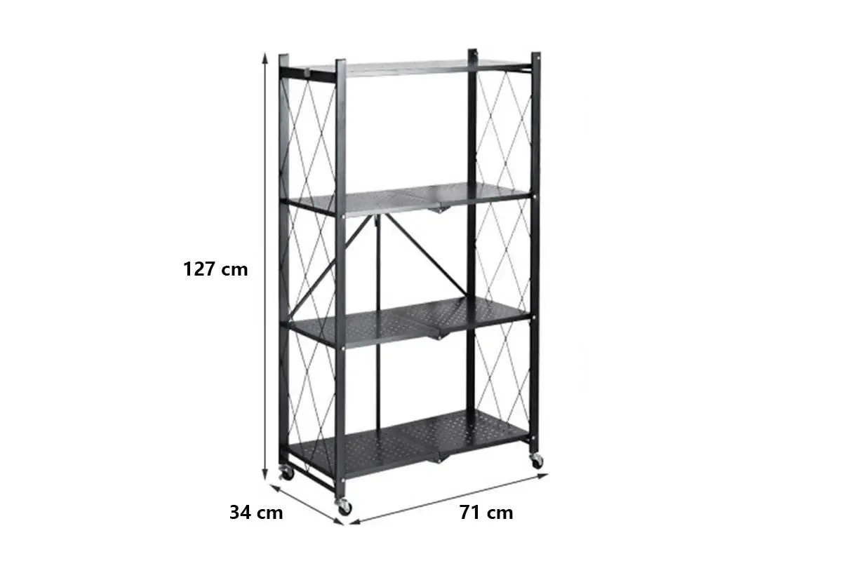 Foldable 4 Tier Kitchen Trolley Shelving Unit with Wheels