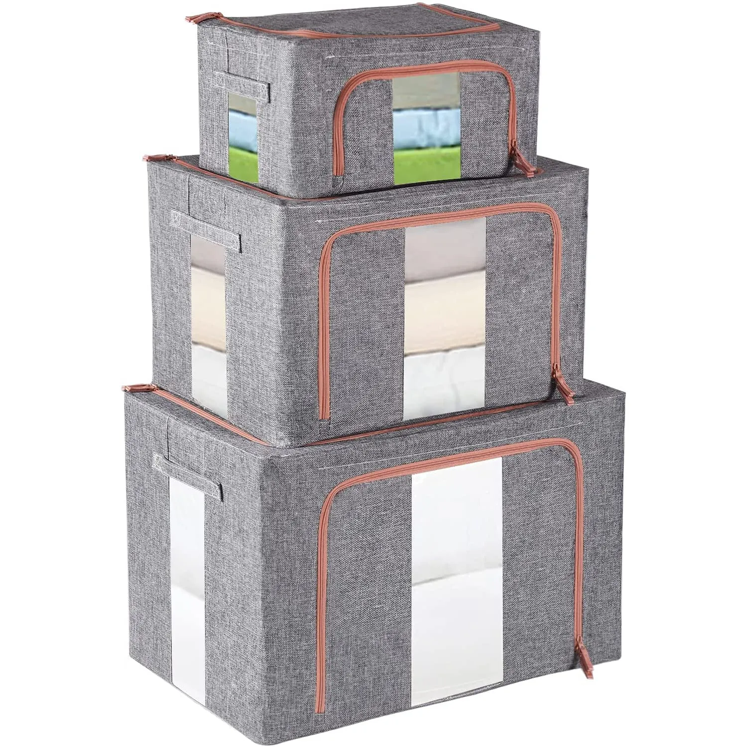 Foldable Steel Frame Clear Window Storage Bins Box-66L
