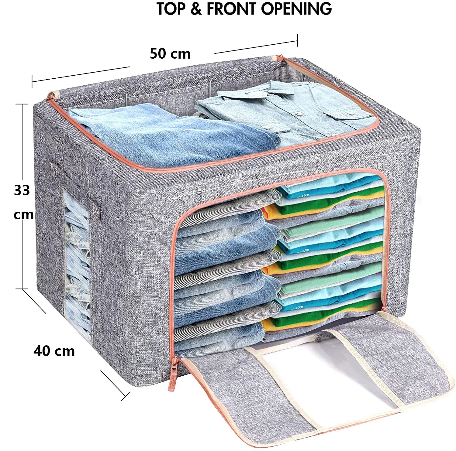 Foldable Steel Frame Clear Window Storage Bins Box-66L
