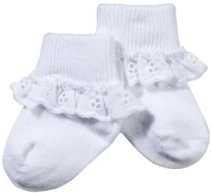 Girls White Eyelet Lace Cuff Ankle Socks