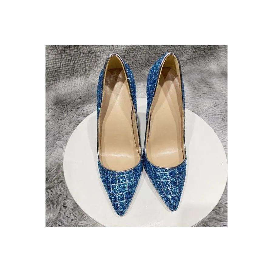GlamCroco Glitter Sequin Pointed Toe High Heels