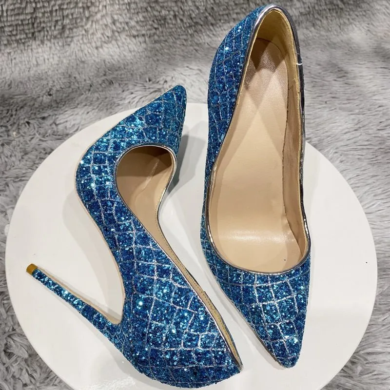GlamCroco Glitter Sequin Pointed Toe High Heels