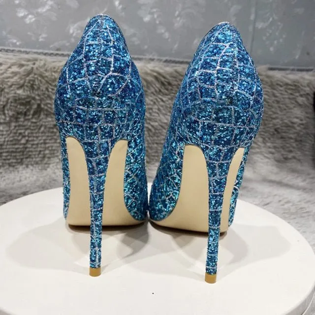 GlamCroco Glitter Sequin Pointed Toe High Heels